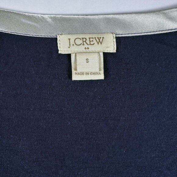 J.Crew Navy T-Shirt Tee Sz S Ivory Satin Trim Scoop Neck Casual Y2K 90s Preppy - Picture 3 of 6